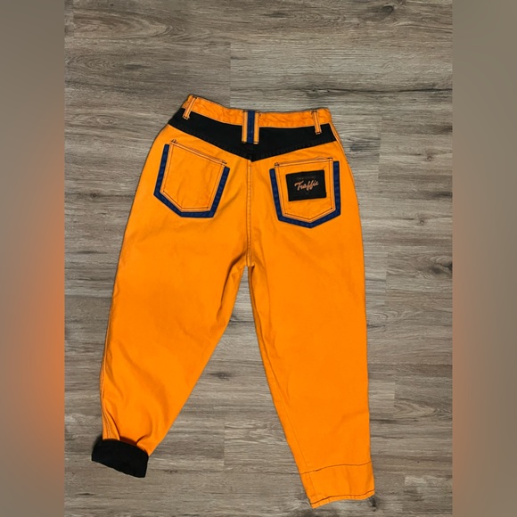 VTG 80s Traffic Embroidered High Waist Women's Mom Jeans Size 13/14 Orange - Picture 3 of 12